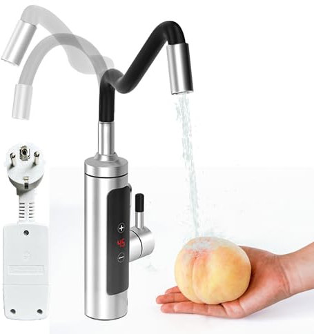 Wasserhahn mit Durchlauferhitzer, 220V 3500W Sofortiger Warmwasserbereiter Warmwasserhahn 720° LED Digitalanzeige Wasserhahn Elektrisch mit Durchlauferhitzer für Garten Küche