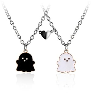 KGDUYC 2 Piezas Magnético Collar De La Amistad - Fantasma Cadena Plata Mujer, Corazón Partido, Mejores Amigas Para 2 Niña Bff Regalos Personalizados Accesorios De Amistad