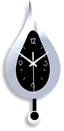 BFLKY Orologio da Parete Moderno a Goccia d'Acqua, Pendolo Acrilico Creativo per Camera da Letto, Soggiorno, Ufficio, Silenzioso, Preciso, Argento, 38 x 17 cm