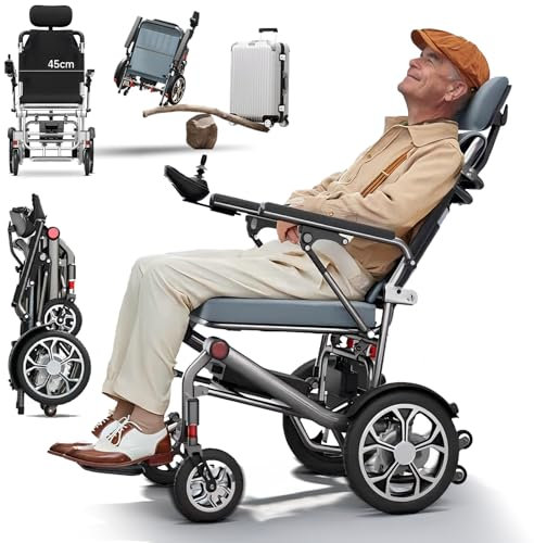 Bueuwe Elektrischer Rollstuhl Elektrisch Faltbar Leicht Elektrorollstuhl, abnehmbare Kopfstütze, 15.9 kg, 150 kg Tragfähigkeit, 400W Motor, 25-50 km Reichweite, ideal für Senioren und Behinderung,20a
