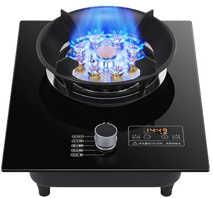 Cuisinière À Gaz 1 Brûleur, 5,2 KW, Feu Élevé Temporisé À 9 Cavités, Support De Pot En Fonte En Verre Trempé Noir, For Cuisine Domestique Avec Protection Contre Les Flammes(LPG)