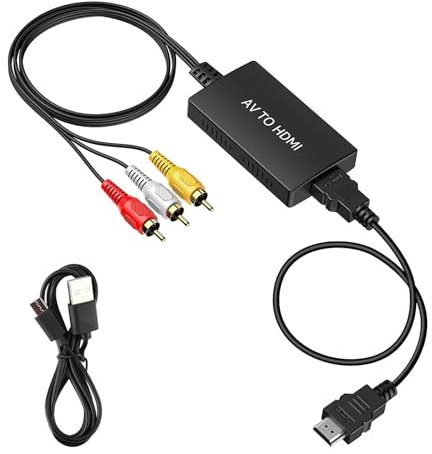 Adattatore da AV a HDMI, convertitore maschio da RCA a HDMI con cavo RCA, convertitore composito CVBS a HDMI, convertitore per PS2/PS3/Xbox/STB/VHS/VCR/Blu-ray, uscita HDMI 720P/1080P, supporto Full