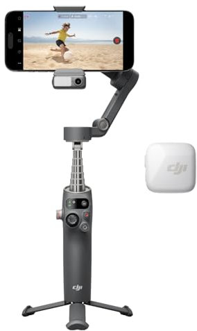 DJI Osmo Mobile 7P + Mic Mini TX (Arctic White), Gimbal Stabilizer for iPhone, Android, Native Tracking, Audio Reception, Lighting, 3-Axis Phone Gimbal, Built-in Extension Rod & Tripod