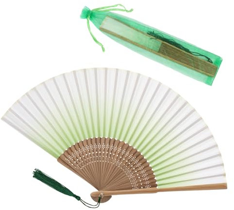 Neerow Handfächer, Faltbare Fächer mit Grün Farbverlaufsdruck, Farbenfroher Faltfächer Klein, Stofffacher mit Geschenktüte für Sommer, Hochzeit, Party, Tanzen, Foto-Requisiten, Wand Dekoration