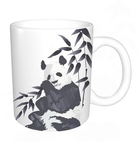 YFHJV Tazas de Café,Taza de Cerámica para Té y Café - Regalo Original - 330 ml - Desayuno Tazas Tazas graciosas,Panda, oso panda gigante sentado en el zoológico. Pintura tradicional,tazas originales