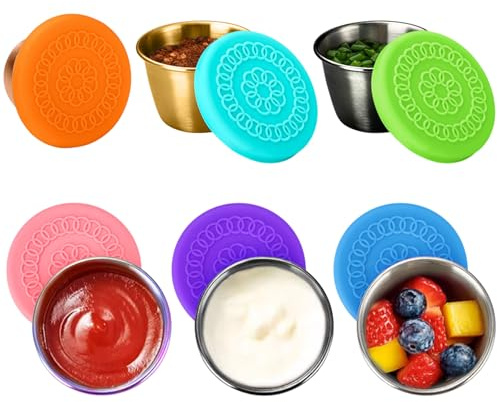 Holzsammlung Contenitori Acciaio Inox con Coperchio, 6PCS 2.4oz(70ml) Contenitori Piccoli per Alimenti Accessori per Cucina da Campeggio, Contenitore da Viaggio per Olio, Aceto, Sale, Pepe e Merenda
