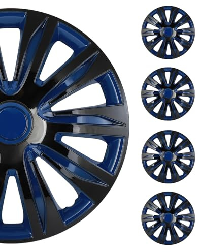 SCITOO 17 Inch Set of 4 Hubcaps Black Lacquer & Blue Lacquer ABS & PC Material Snap On Wheel Covers Fit All Models