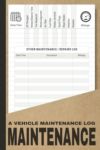 Vehicle Maintenance Log Book: Track Maintenance, Repairs, Oil Changes, Fuel, Tires, and more – Repair Journal for Cars, Trucks, and SUVs