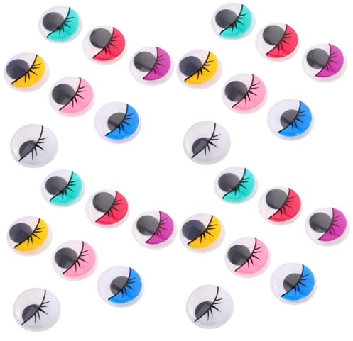 Selbstklebende Wackelaugen aus Kunststoff 50 Stück Runde Bastelaugen | Halloween Mottoparty, Bunte 20mm Augen mit Wimpern, Dekorative Aufkleberaugen für Kinder und Spielzeugherstellung