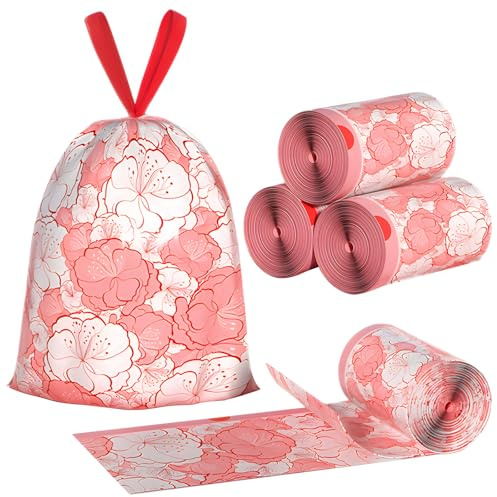 Bin Bags Plum Floral Scented Small 2.6 Gallon Trash Bags 10-15L Bin Liners with Drawstrings 120 PCS Tear-Resistant for Home Office Kitchen &Bathroom that Leaves Your Swing Bin Portable Fresh45 * 50CM