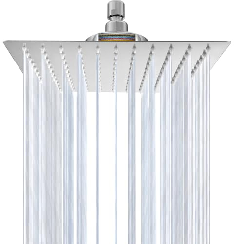 Rainfall Shower Head, High Pressure Square Shower Head with Filter for Hard Water UK, 10 Inch Stainless Steel Rain Shower Jet‌, Hotel Style Luxury Fixed Rain Showerhead