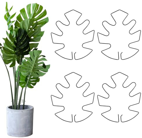 KNJOMZIE 4er Set Schwarze Pflanzenstütze für Monstera Halterung & Monstera Rankhilfe, Pflanzenhalter mit Fächern für aufrechte Blätter, Kletterhilfe Monstera
