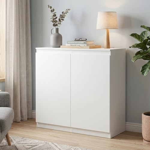 GOKHOMX Commode Blanche Lot de 2, Armoire à Commode Chambre Adulte avec Étagères Réglables Meuble de Rangement Coiffeuse Table d'appoint pour Chambre Salon Couloir Bureau (1 Porte, 40x40x75cm)