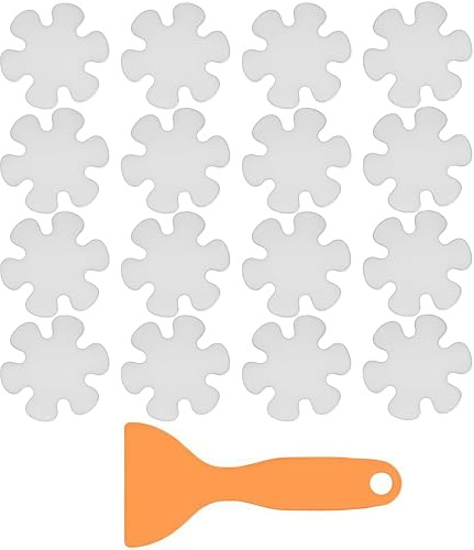 Loopunk 16 PCS Anti Slip Bath Stickers, White Non Slip Shower Stickers Flower Shape – Transparent Bathtub Safety Mat Tape with Scraper for Floor, Stairs & Bath