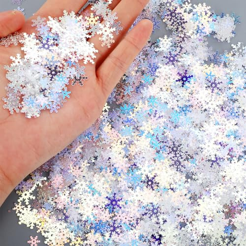 WLLHYF 4080 Stück Schneeflocken Deko Konfetti Weihnachten Schneeflocken-Wunderland-Dekorationen Streudeko Schnee Selber Basteln Winterdeko Weihnachtsdeko für Winterhochzeitsfeier Party Tischdekoration