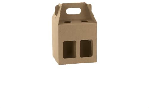 Lucgel Scatola Minibox Porta 4 Bottiglie Birra o Olio da 33 cl in Carta Avana con Finestra 155x155x160mm, 10 Pezzi