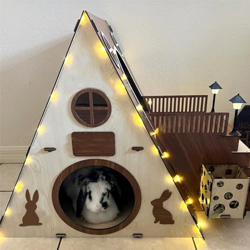BOOXMIMI Exquisites Kaninchen Haus-Großes 2-stöckiges Kaninchenhaus aus Holz- Stabiler Hasenstall mit Treppe,Versteck & Unterschlup-Indoor Spielburg für Käfig Hasenliebhaber