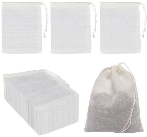 50 Pcs Cotton Muslin Bags with Drawstring – 8×10cm Reusable 100% Cotton Mesh Bags for Cooking, Tea, Spices, Soup, Coffee, Herbs & Gift Packaging