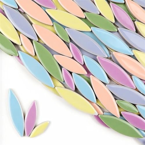 Selbstklebende Mosaikfliesen 85g Keramik Blütenblatt Mosaik Fliesen DIY Porzellan Blatt Weidenblätter machen Steine(Light Color Mix)
