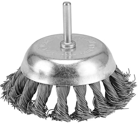 Cepillo de copa con alambre trenzado de 75/100 mm para taladro con vástago hexagonal de 6