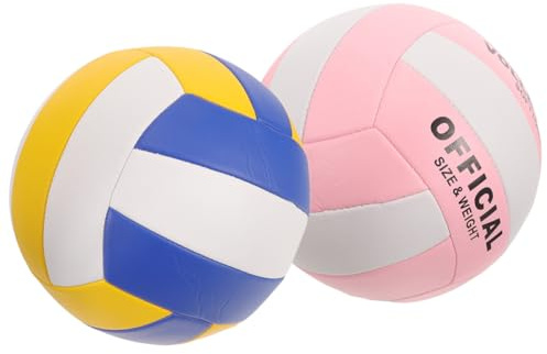 TOPBATHY Lot de 2 Ballons de Volley-Ball N°5 pour Entraînement et Compétition en Salle, Coutures Machine, Matériau Épais 2.0 Mm, Couleurs Blanc-Bleu-Jaune, Ballon Sportif Polyvalent