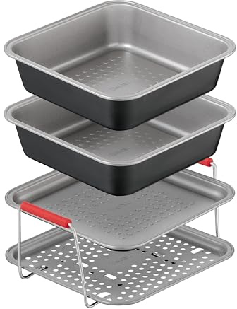 Tefal 4-Piece Air Fryer Accessory Set, Non-Stick Carbon Steel, Black | Fits Tefal Drawers, Dishwasher Safe, Easy Removal, Skip Basket Cleaning, J701S444