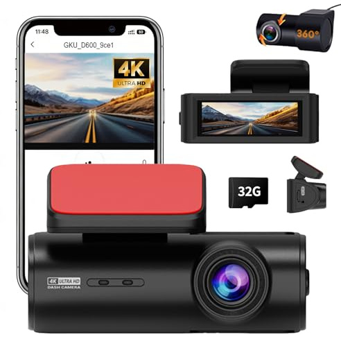 4K+1080P DUAL Dash Cam Front and Rear, Dual Car Camera, 3” IPS Dashcam for Cars with FREE 32GB Card Included,Night Vision, 170°Wide Angle, WDR, 24H Parking Mode with Loop Recording and G-sensor