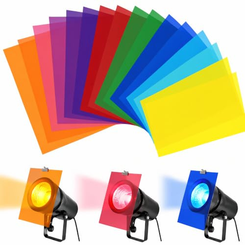 Ferizzia 16 stycken genomskinliga färgfilter, 8 färger, 29,7 x 21 cm, gelfilter, PVC-färgfilm, färgkorrigering, för fotografi, blixt belysning, kameraljus