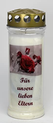 Grabkerze für Eltern (21x7,5 cm) Grablicht mit 7 Tage Brenndauer (3876) - Hochwertige Trauerkerze, Edle Gedenkkerze aus Deutschland
