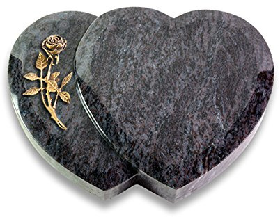Grabplatte, Grabstein, Grabherz, Urnengrabstein Amoureux 40 x 30 x 7 cm Orion-Granit, poliert inkl. Gravur (Bronze-Ornament Rose 6)