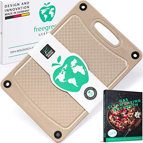 freegreen® Premium Schneidebrett aus Reishülsen - 100% biologisch abbaubar und kompostierbar - Inklusive 'Das Clean Eating Kochbuch' - Nachhaltige Geschenke - Plastikfrei [2er Set - 37x27]
