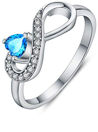 JO WISDOM Damen-Ring 925 Sterling Silber Infinity Unendlichkeit Geburtsstein Ring Herz schliff 3A Zirkonia,Schmuck für Frauen