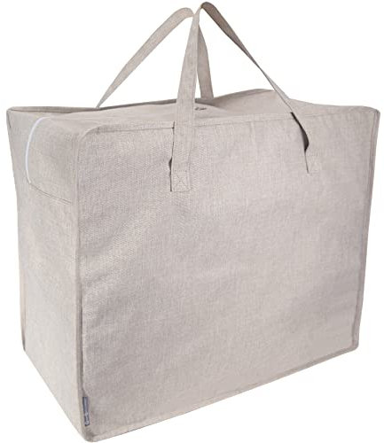Bigso Box of Sweden Large Storage Bag with Zips for Winter Clothing and Bedding - Linen-Look Underbed Storage and Laundry Hamper - Soft Duvet Storage Bag with Handles - Beige