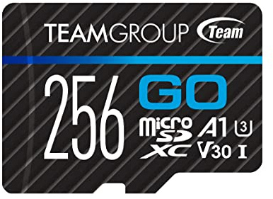 TEAMGROUP GO Card TGUSDX256GU303 Micro SDXC UHS-I U3 V30 4K pour GoPro et caméras d'action Carte mémoire flash haute vitesse avec adaptateur pour extérieur, sport, prise de vue 4K