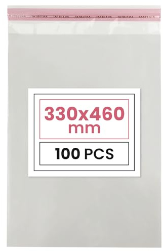 Netuno 100 platte zakken met zelfklevende flap (3cm) 33 x 46cm cm heldere plastic sterke transparante cellofaanzakjes voor verpakking