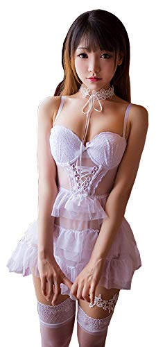SINMIUANIME Ensemble de sous-vêtements rétro en dentelle pour femme Lolita Princesse Cosplay Robe de danse mignonne en maille (7738blanc)