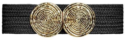 Caspar GU325 breiter elastischer Damen Stretch Taillengürtel mit goldfarbener Doppelschnalle