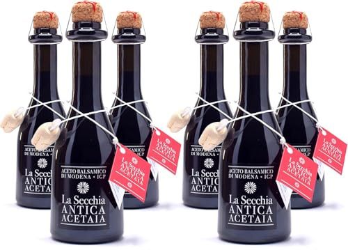 La Secchia - Vinaigre Balsamique de Modène IGP Una Stella. Affiné en Chêne - Bouteille de 250 ml avec Bouchon Doseur en Liège - 6 BOUTEILLES