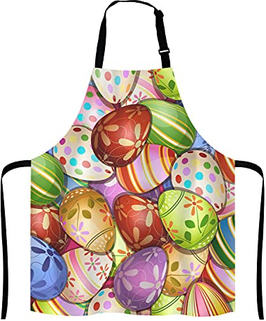 Lefolen Happy Easter Day Apron,Colorful Easter Eggs Bib Apron with Adjustable Neck for Men Women,Suitable for Home Kitchen Cooking Waitress Chef Grill Bistro Baking BBQ Apron
