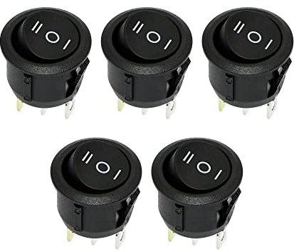 RIIEYOCA Interruptor basculante redondo de 5 piezas, interruptor basculante de 3 pines, 3 posiciones, interruptor basculante de diseño a presión, encendido-apagado, 6A / 250V CA (negro)