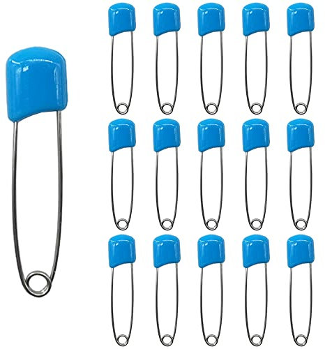 Ruidee 50 Stück 2,2 Zoll Windelnadeln Sicherheitsnadeln Kunststoff Kopf Windeln Nadeln mit Verriegeln Verschluss (Blau)