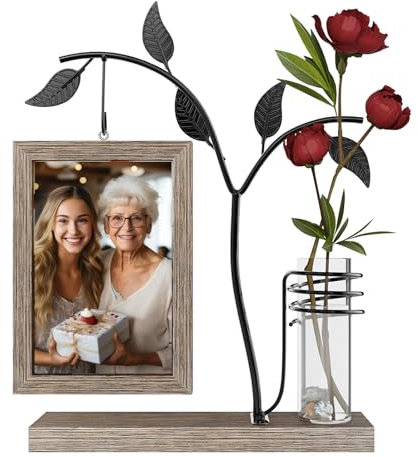 Aresvrgo Bilderrahmen Personalisiert für 2 Bilder,Holzbilderrahmen 10x15 Kann Rotieren,mit Glas Vase und Metall Baum Hochzeitsgeschenk Bilderrahmen,für Familie Geschenk,Weihnachten (Dunkel Braun)