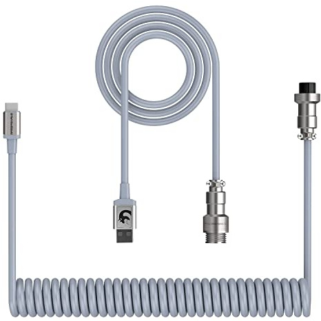 ZIYOU LANG C01 Custom Coiled USB C to A Cable with Detachable Double Sleeved Spiral Cable Extendable Spring Line Metal Aviator for PlayStation Xbox Keyboard Mouse USB Flash Drive Printer(Gray)