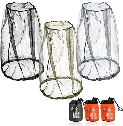 Pinsheng Kopfnetz Gesicht Mesh Kopf Abdeckung 3 Stück, insektenschutz Kopfnetz Bug bee Abweisendes mesh Kopf Netz für Wandern Camping, Klettern, Angeln, Imkerei(Schwarz+Grün+Grau)