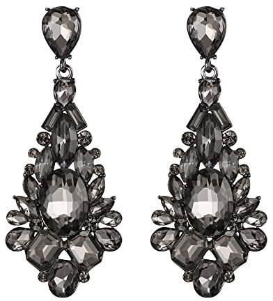 EVER FAITH Vintage Statement Strass Kronleuchter Ohrringe Brautkristall Art Deco Tropfen für Party Grau