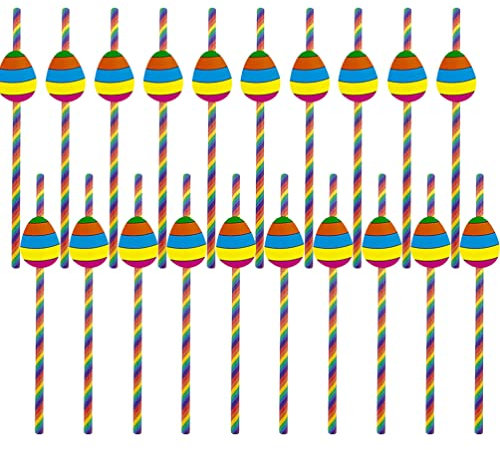 Amosfun 40pcs Easter Egg Straws Paper Drinking Straws for Party Supplies Easter Egg Decorations for Birthday Party Drinks
