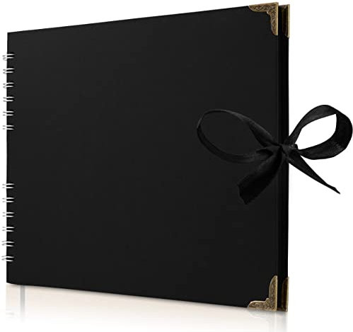 Bstorify Album fotografico grande per scrapbooking, 50 pagine (28 x 22 cm), carta kraft nera, album dei ricordi, ideale per scrapbooking, progetti artistici e artigianali (nero, 28 x 22 cm)