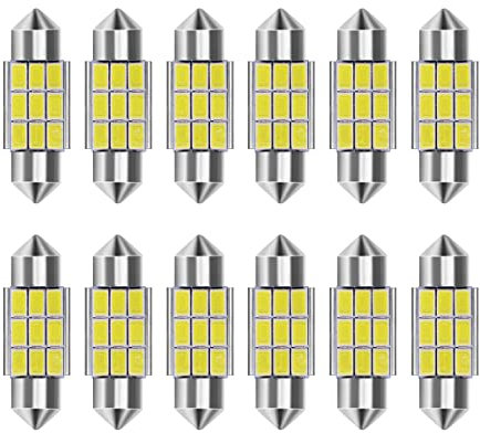 CGEAMDY Super Bright White Vehicle Interior Mini Bulbs Kit, 12 Pcs Car LED Lights, 5630 9SMD LED Replacement Bulbs for Car Truck Dome Map Door License Plate Courtesy Lights Bulbs (41mm)