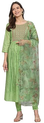 VredeVogel Chanderi Kurta för kvinnor med legging och Dupatta, Mehndi, XXL