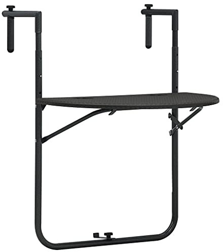 Homgoday Balkontisch, Hängetisch, braun, 60 x 64 x 83,5 cm, Rattan-Kunststoff, Gartentisch, Terrassentisch, Esstisch, Küchentisch, Gartentische, Outdoor-Tische